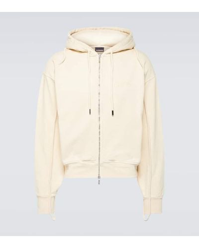 Jacquemus 'Camargue Warped Logo Zipped Hoodie, Long Sleeves, Light, 100% Cotton, Size: Small - Natural