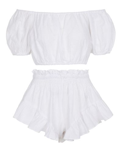 Caroline Constas Linen Crop Top And Shorts Set - White