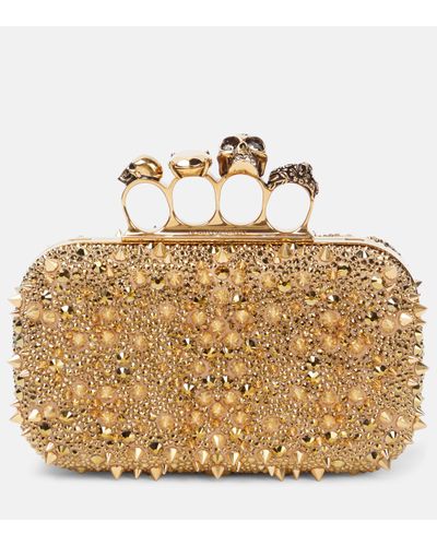 Alexander McQueen The Skull Crystal Knuckle Clutch Bag - Metallic