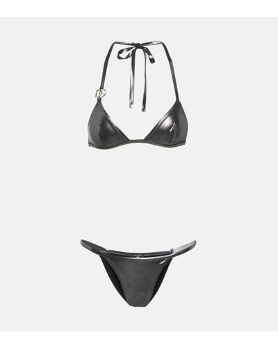Dolce & Gabbana Dg-logo Plaque Triangle Bikini - Metallic