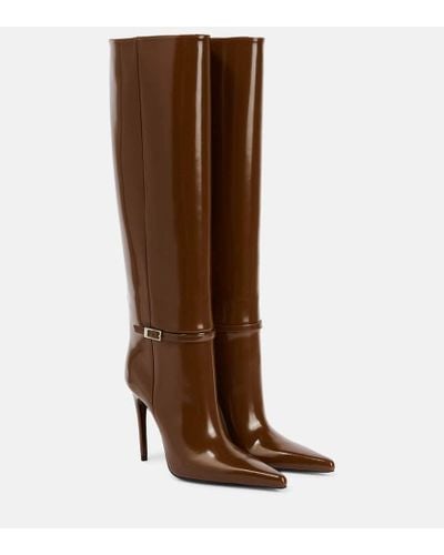 Saint Laurent Vendôme Buckled Glossed-leather Knee Boots - Brown