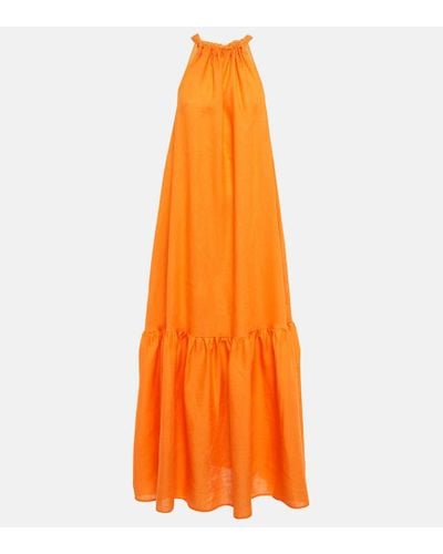 Asceno Vestido largo Ibiza de lino - Naranja