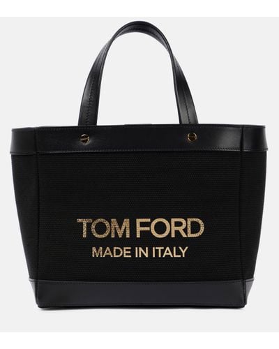 Tom Ford Cabas T Screw Mini en toile - Noir
