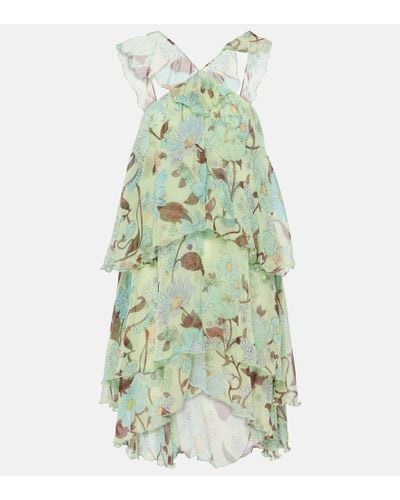 Stella McCartney Bedrucktes Minikleid aus Seide - Grün