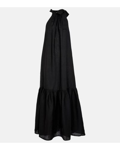 Asceno Ibiza Linen Maxi Dress - Black