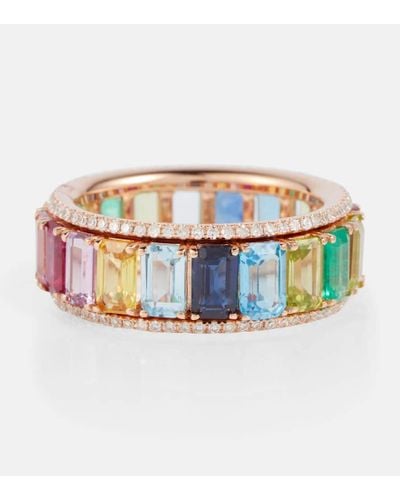 SHAY Anillo Rainbow Pave Border Eternity de oro de 18 ct con diamantes y gemas - Blanco