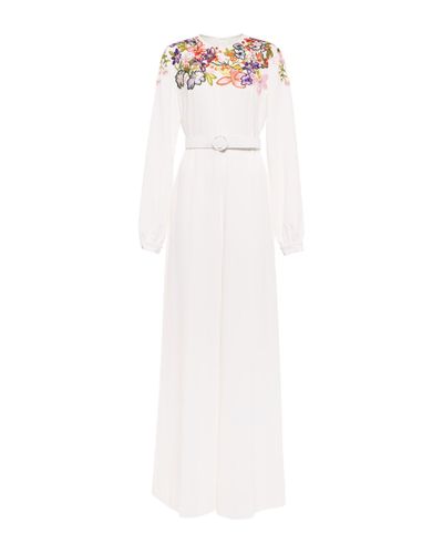Costarellos Zinnia Floral-embroidered Jumpsuit - White