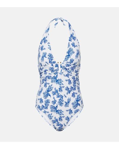 Heidi Klein Little Dix Bay U-bar Printed Swimsuit - Blue