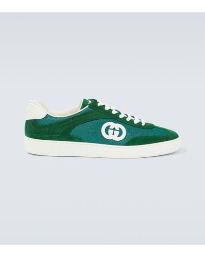 Gucci Interlocking G Suede And Canvas Trainers - Green