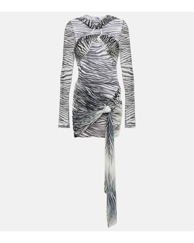 The Attico Fran Zebra-print Tulle Minidress - Gray