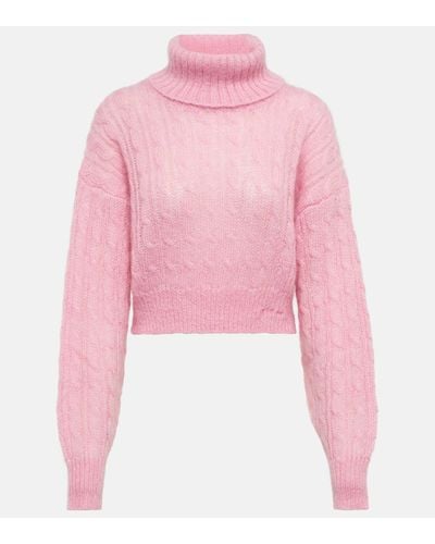Ganni Cable-knit Turtleneck Mohair-blend Jumper - Pink