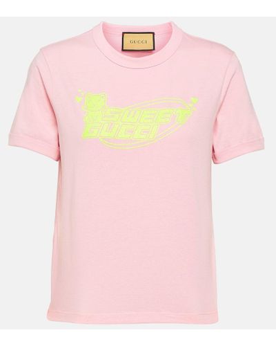 Gucci T-Shirt Aus Baumwolljersey - Pink