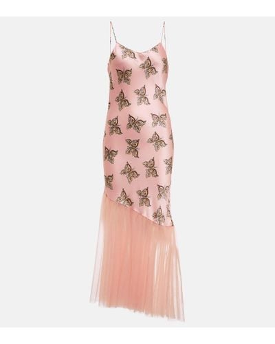 Rodarte Printed Silk Satin And Tulle Dress - Pink
