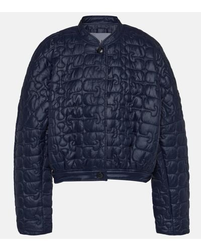 Ganni Quilted Round-neck Recycled Polyamide Jacket - Blue
