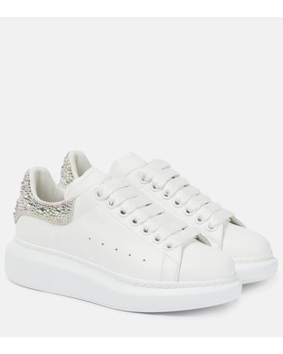 Alexander McQueen Oversized Leather & Crystal Trainer - White