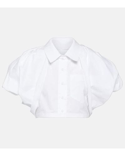 Jacquemus La Chemise Pavane Cropped Cotton-blend Shirt - White