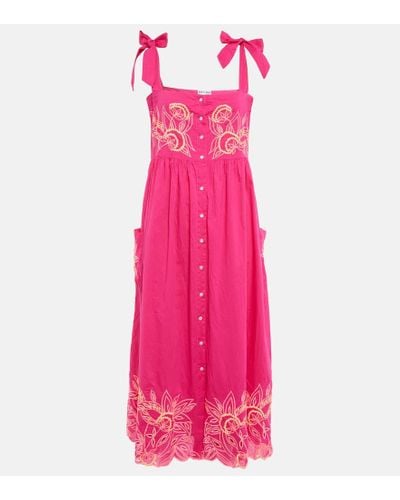 Juliet Dunn Embroidered Cotton Midi Dress - Pink