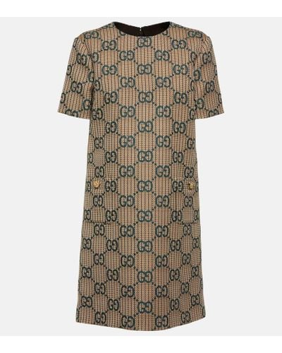 Gucci Monogram-pattern Wool Mini Dress - Brown