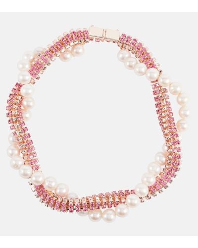 Magda Butrym Crystal And Pearl-embellished Necklace - Pink