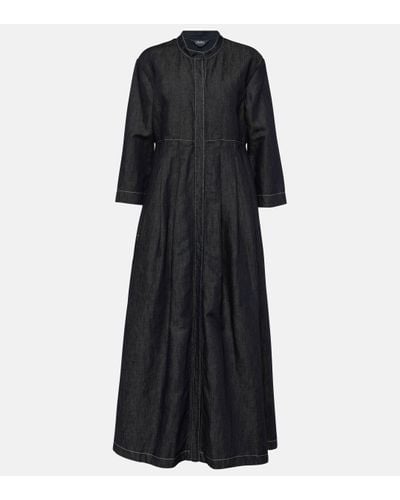 Max Mara Autore Pleated Denim Midi Dress - Black