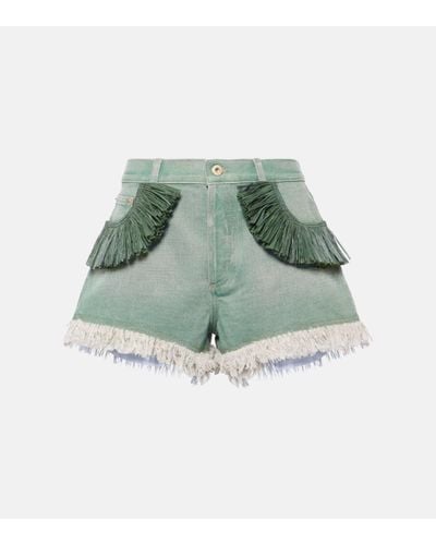 Loewe Paula's Ibiza Fringed Denim Shorts - Green