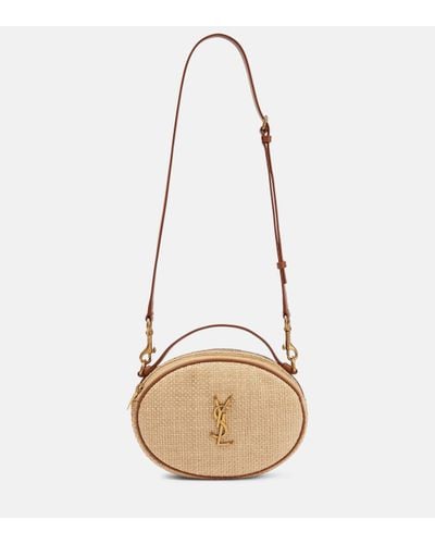 Saint Laurent Leather-trimmed Raffia Shoulder Bag - Natural