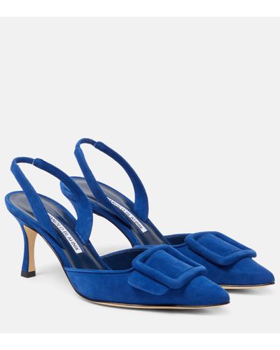 Manolo Blahnik Maysli Suede Slingback Court Shoes - Blue