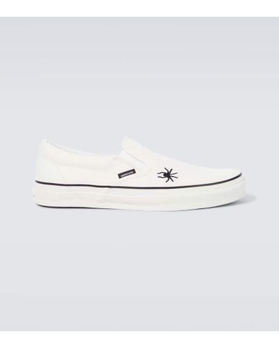 Undercover Embroidered Cotton Canvas Slip-on Shoes - White