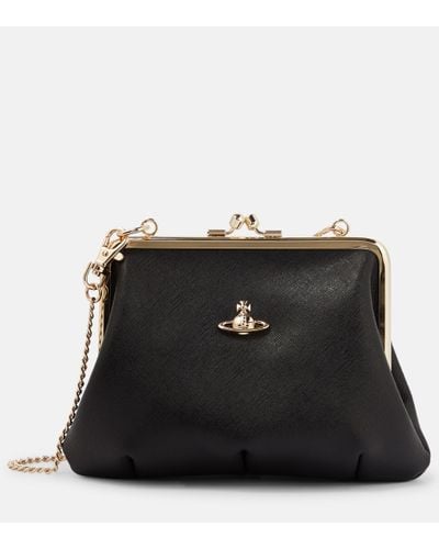 NWT 100% AUTH Vivienne Westwood Clutch, Black Saffiano, Gold Hardware, Chain