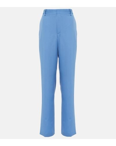 Dries Van Noten Straight Wool Gabardine Trousers - Blue