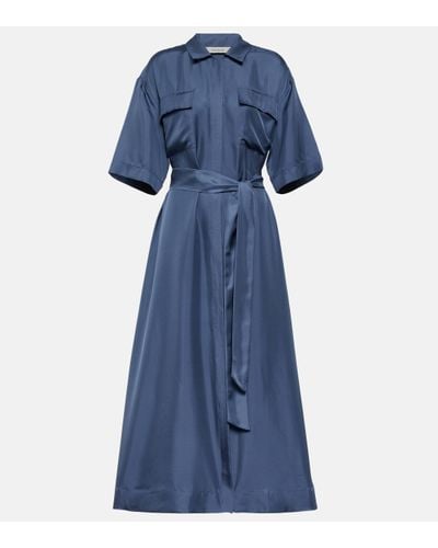 Asceno Robe longue Amina en soie - Bleu