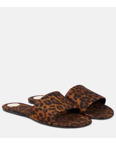 Saint Laurent Carlyle Leopard-print Satin Sandals - Brown