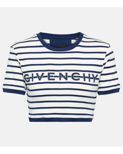 Givenchy Logo Striped Cotton Jersey Crop Top - Blue