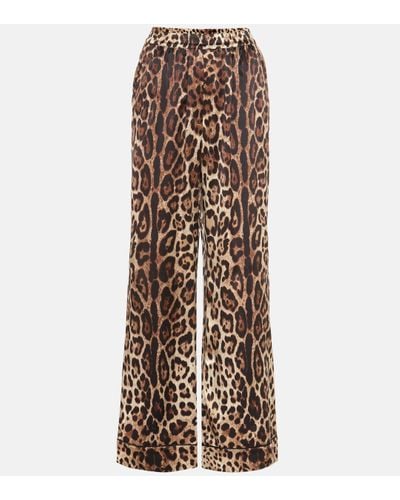 Dolce & Gabbana Leopard-Print Satin Pajama Pants - Marron