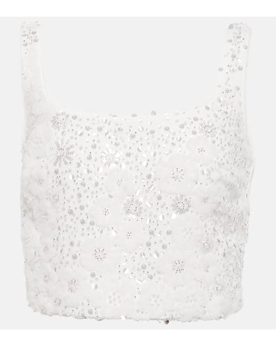 Self-Portrait Embellished Crop Top - White