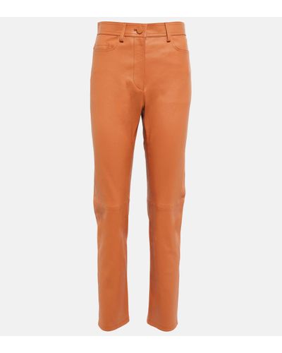 JOSEPH High-rise Leather Trousers - Orange