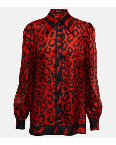 Dolce & Gabbana Leopard und Zebra -Druckseide -Hemd - Rot
