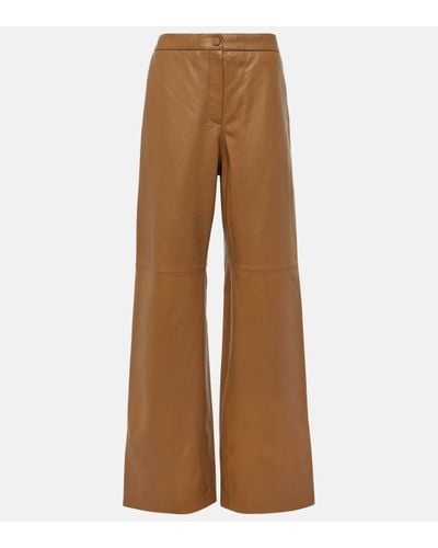 Yves Salomon High-rise Leather Wide-leg Trousers - Brown