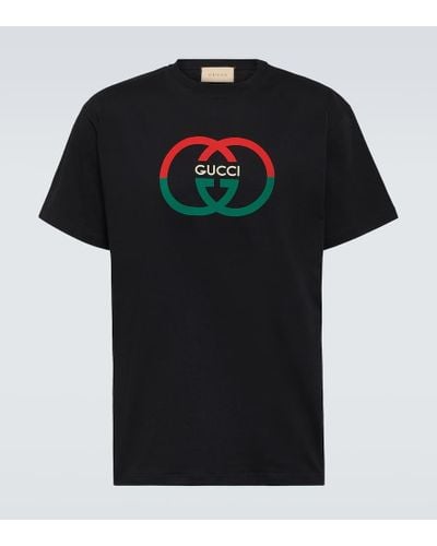 Gucci Interlocking G-print Crewneck Cotton-jersey T-shirt - Black