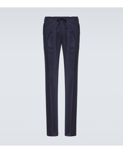 Incotex Virgin Wool Straight Trousers - Blue
