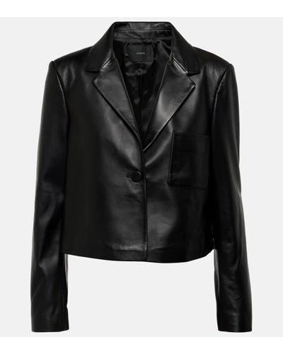 JOSEPH Cropped Leather Jacket - Black