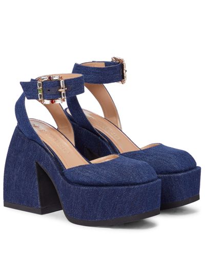 NODALETO Bulla Sofia Denim Platform Court Shoes - Blue