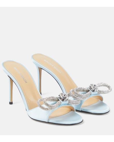 Mach & Mach Double Bow Embellished Satin Sandals - White