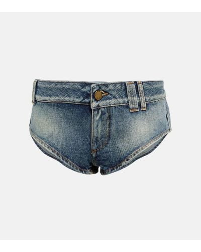 Alessandra Rich Shorts di jeans con cristalli - Blu