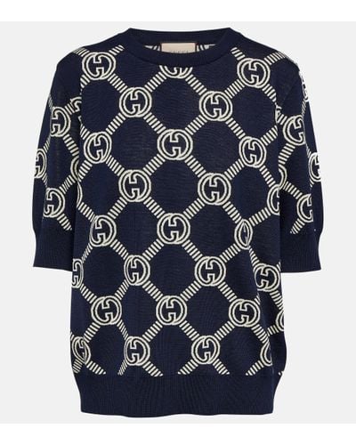 Gucci GG Jacquard Knitted Top - Blue
