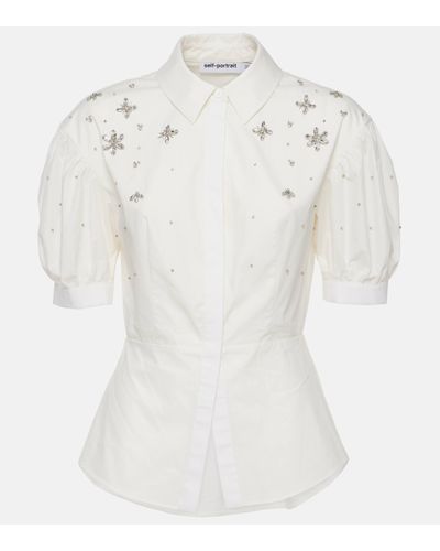 Self-Portrait Embellished Cotton Shirt - White