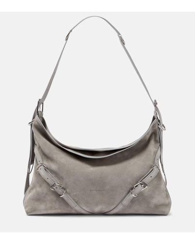 Givenchy Voyou Medium Suede Shoulder Bag - Grey
