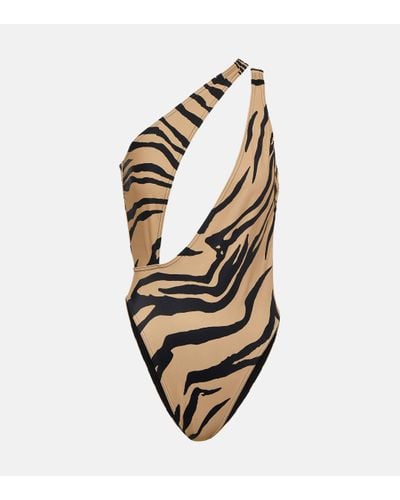 Stella McCartney Asymmetric Zebra-print Swimsuit - Metallic