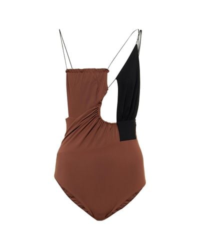 Nensi Dojaka Cutout Asymmetric Swimsuit - Brown