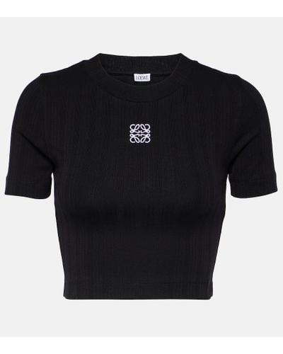 Loewe Anagram Verkürztes T-shirt Aus Gerippter Baumwolle Mit Stickerei - Schwarz
